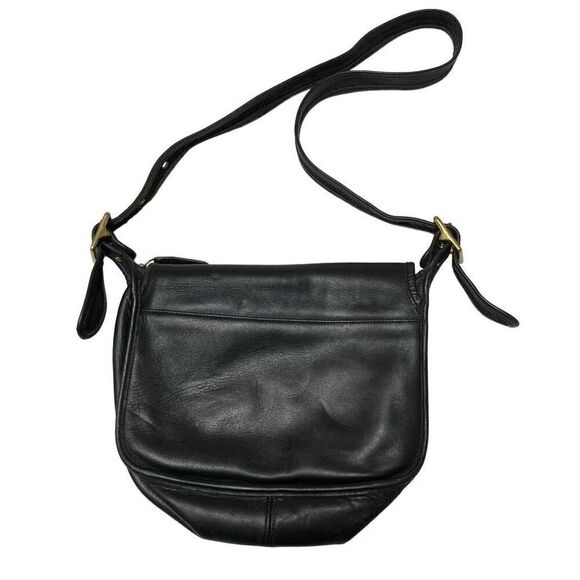 Vintage Coach Patricia Saddle Flap Bag Black Leather Crossbody Messenger 9951 - Picture 3 of 12